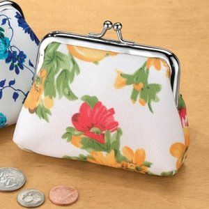 Spring Flowers Bouquet Clutch Coin Purse Wallet Metal Clasp Faux Leather NEW